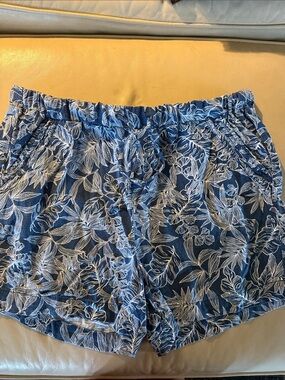 Navy Blue Floral Drawstring Shorts 0064